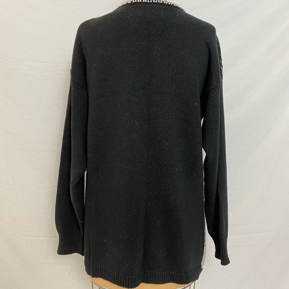Black sweater with metallic silver and gold puzzle pieces. Vintage Ugly Sweater. - Picture 5 of 9